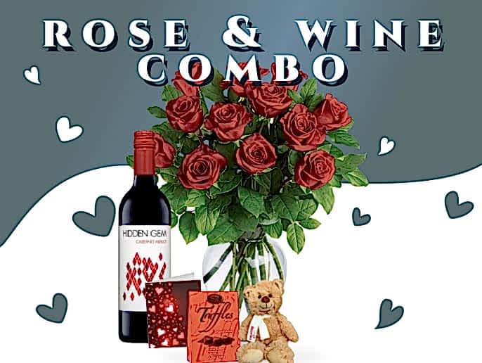Valentines Rose and Wine Combos