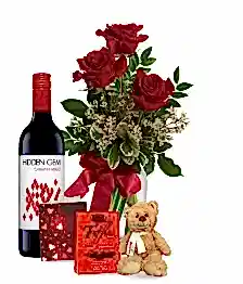 name: 3 Red Roses and Red Wine Combo