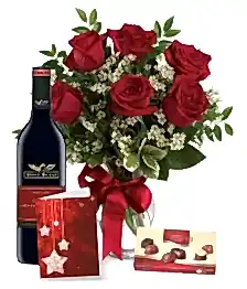 name: 6 Red Roses, Chocolates, Card & Wine