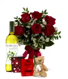 name: 6 Red Roses and White Wine Combo