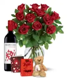 name: Dozen Red Roses and Red Wine Combo