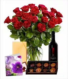 name: 24 Red Roses, Chocolates, Card & Wine