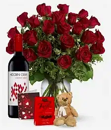 name: Two Dozen Red Roses and Red Wine Combo