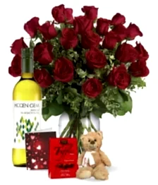 name: 24 Red Roses and White Wine Combo